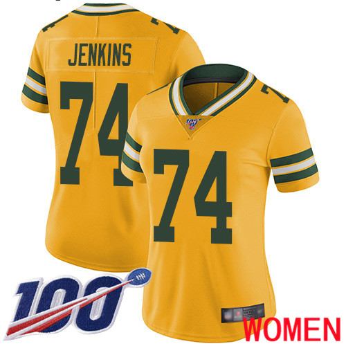 Green Bay Packers Limited Gold Women 74 Jenkins Elgton Jersey Nike NFL 100th Season Rush Vapor Untouchable
